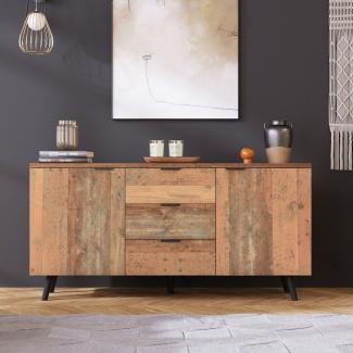 Merax Sideboard in Altholz-Optik mit 3 Schubladen und 2 Türen, Kommode mit verstellbaren Ablagen,B:140cm