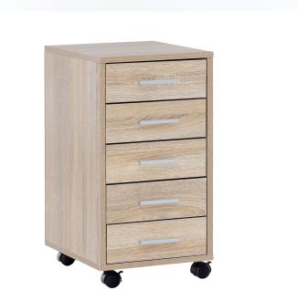 KADIMA DESIGN Schubladenschrank ITTER Holz - Rollcontainer mit 5 Schubladen für Büro und Zuhause. Farbe: Beige