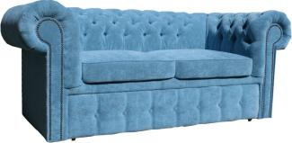 Casa Padrino Chesterfield 2er Sofa in Hell Blau 180 x 100 x H. 80 cm - Luxus Chesterfield Schlafsofa