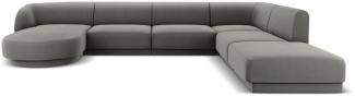 Micadoni 6-Sitzer Samtstoff Panorama Ecke rechts Sofa Miley | Bezug Light Grey | Beinfarbe Black Plastic