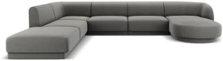 Micadoni 6-Sitzer Samtstoff Panorama Ecke links Sofa Miley | Bezug Light Grey | Beinfarbe Black Plastic