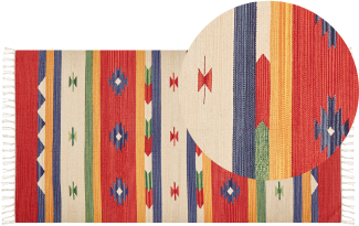 Kelim Teppich Baumwolle mehrfarbig 80 x 150 cm geometrisches Muster Kurzflor ALAPARS