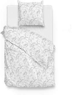 Zo! Home Mako-Satin Bettwäsche 155x220 Fiori di Satinado White Blätter silber