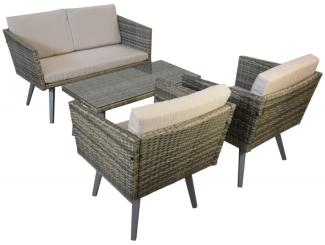 Luxus Premium Garten Design Lounge Gartenmöbel grau meliert Sitzgruppe 12-teilig Polyrattan