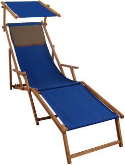 Liegestuhl blau Sonnenliege Strandstuhl Deckchair Fußablage Kissen Sonnendach 10-307 F S KD