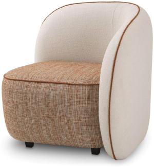 Casa Padrino Luxus Designer Sessel Rechte Seite Creme / Orange / Schwarz 90 x 85 x H. 82 cm - Wohnzimmer Sessel - Hotel Sessel - Wohnzimmer Möbel - Luxus Möbel - Wohnzimmer Einrichtung