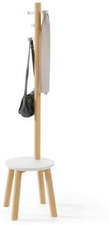 Umbra Garderobenständer Pillar mit Hocker, Standgarderobe, Sitzhocker, Gummibaumholz, MDF, Weiß, Natur, 50 x 167 cm, 1014257-668