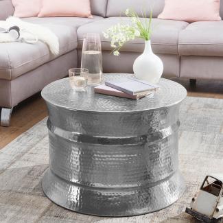 Wohnling Couchtisch KAREM 62 x 41 x 62 cm Aluminium Beistelltisch orientalisch rund, Silber