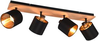LED Deckenstrahler 4 flammig Holz & Stoffschirme Schwarz Gold