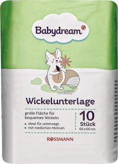 Babydream Wickelunterlage 1 x 10 Stück große Fläche für bequemes Wickeln, ideal für unterwegs, mit niedlichen Motiven, Maße: ca. 60/60 cm
