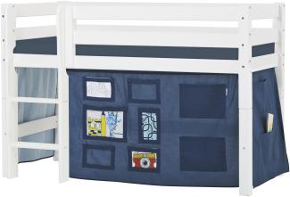 BUNDLE ECO Luxury Halbhochbett 70x160 cm mit CREATOR Vorhang in Orion Blue und Schaummatratze