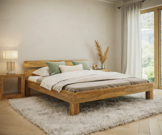 skølm 'Floki' Bett 180x200 cm, natur geölt, Massivholz Eiche