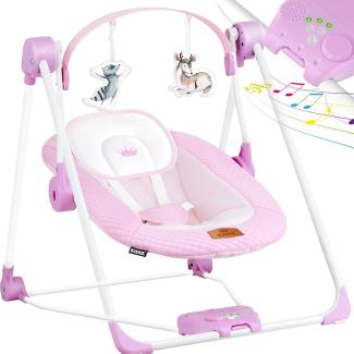 KIDIZ® Babywippe Babyschaukel mit 5 Geschwindigkeitseinstellungen zusammenklappbarer Baby Wippe Schaukel Babyhochstuhl mit Spielbogen Spielzeugen 5 beruhigende Naturgeräusche neugeborene Pink