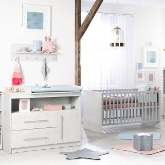 Roba 'Maren 2' 2-tlg. Babyzimmer-Set, weiß/lichtgrau, aus Bett 70x140 cm und breiter Wickelkommode