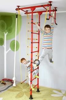 NiroSport Sprossenwand für Kinderzimmer M1 aufbau ohne bohrungen Made in Germany Metallsprossen Rot Raumhöhe 220 - 270 cm