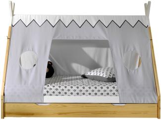 Tipi Zelt Bett Liegefläche 90 x 200 cm, inkl. Rolllattenrost, Bettschublade und Textilzeltdach, Ausf. Kiefer massiv natur/weiß