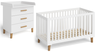 Bellabino 'Liri' Babyzimmerset 70x140 cm, weiß/natur, Set aus umbaubarem Babybett und Wickelkommode mit abnehmbarem Wickelaufsatz