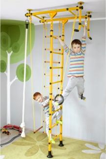 NiroSport Sprossenwand für Kinderzimmer M1 aufbau ohne bohrungen Made in Germany Metallsprossen Gelb Raumhöhe 240 - 290 cm