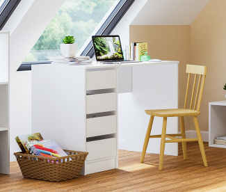 Bellamio 'Nore' Schreibtisch mit 4 Schubladen, weiß, Schubladen beidseitig montierbar, 75 x 53 x 110 cm
