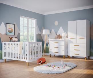 Bellabino 'Liri' 3-tlg. Babyzimmer, Set aus umbaubarem Babybett, Wickelkommode mit abnehmbarem Wickelaufsatz und 2-trg. Kleiderschrank, weiß/natur, 70 x 140 cm
