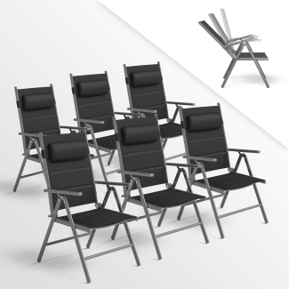 STEELSØN 'Lirael' Komfort-Gartenstühle mit Aluminium-Gestell, 6er-Set, klappbar, Rückenlehne 7-stufig verstellbar, silber, mit Kissen