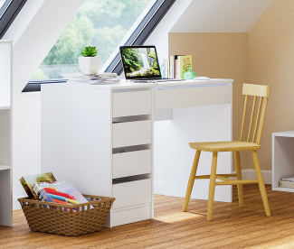 Bellamio 'Nore' Schreibtisch mit 5 Schubladen, Weiß, Schubladen beidseitig montierbar, 75 x 53 x 110 cm