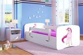 Kocot Kids 'Einhorn' Einzelbett weiß 70x140 cm inkl. Rausfallschutz, Matratze, Schublade und Lattenrost