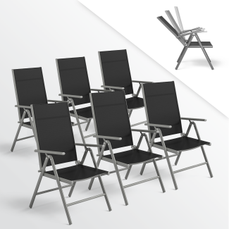 STEELSØN 'Lirael' Komfort-Gartenstühle mit Aluminium-Gestell, 6er-Set, klappbar, Rückenlehne 7-stufig verstellbar, silber
