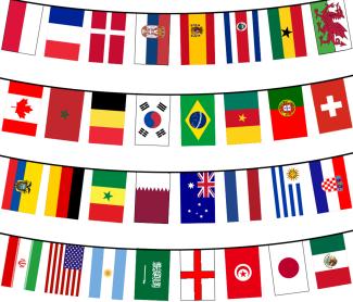 Fußball WM Fahnenkette Flaggenkette 10. 5 Meter Wimpelkette 32 Länderflaggen 14 x 21 cm Girlande Dekoration 2 Stück
