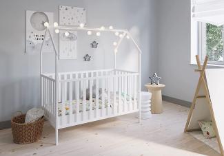 FabiMax 'Schlafmütze' Kinderbett, 70 x 140 cm, weiß, Kiefer massiv, 3-fach höhenverstellbar, umbaubar