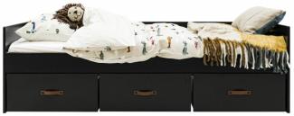 Bopita Floris Tagesbett mit 3 Schubladen ohne Lattenrost, 204x94x64 cm, Mattschwarz/Natur