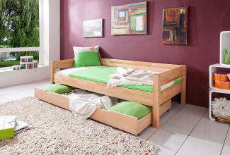 Einzelbett Nik mit Bettkasten in Buche massiv, natur lackiert, Liegefläche 90x200 cm