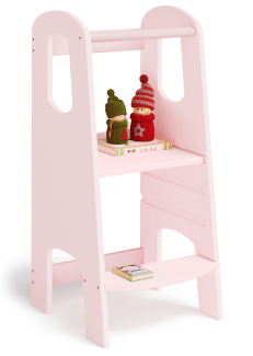 Bellabino 'Luni' Lernturm, Tritt 3-fach höhenverstellbar, rosa lackiert, Birke Sperrholz