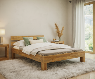 skølm 'Floki' Bett 140x200 cm, natur geölt, Massivholz Eiche