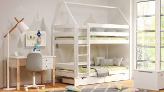 Kinderbettenwelt 'Home' Etagenbett 90x190 cm, weiß, Kiefer massiv, mit Lattenrosten und zwei Schubladen