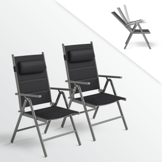 STEELSØN 'Lirael' Komfort-Gartenstühle mit Aluminium-Gestell, 2er-Set, klappbar, Rückenlehne 7-stufig verstellbar, silber, mit Kissen