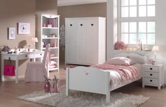 Vipack 'Amori' 5-tlg. Kinderzimmer-Set 90x200 cm, weiß, mit Bett, 3-trg. Kleiderschrank, Schreibtisch, Regal und Nachttisch