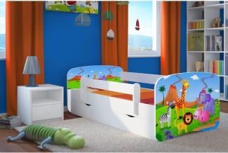 Kocot Kids 'Safari' Einzelbett weiß 70x140 cm inkl. Rausfallschutz, Matratze, Schublade und Lattenrost