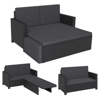 STEELSØN 'Elnath' Gartensofa 2er-Sitzer inkl. Kissen, schwarz/anthrazit, aus Polyrattan, mit Hocker