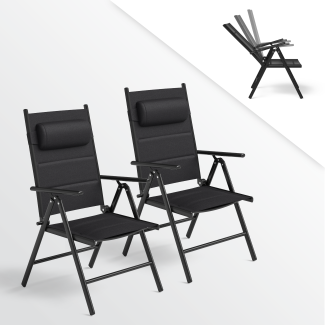 STEELSØN 'Lirael' Komfort-Gartenstühle mit Aluminium-Gestell, 2er-Set, klappbar, Rückenlehne 7-stufig verstellbar, schwarz, mit Kissen