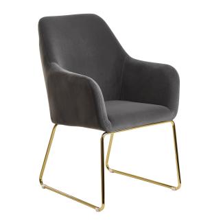 Esszimmerstuhl Samt Küchenstuhl mit goldenen Beinen | Schalenstuhl Stoff / Metall | Design Polsterstuhl Esszimmer | Stuhl Gepolstert dunkelgrau