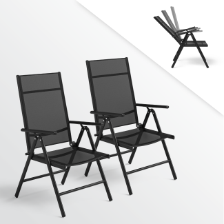 STEELSØN 'Lirael' Gartenstühle mit Aluminium-Gestell, 2er-Set, klappbar, Rückenlehne 7-stufig verstellbar, schwarz