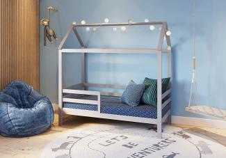 FabiMax 'Schlummerhaus' Kinderbett, 80 x 160 cm, grau, Kiefer massiv, mit Matratze Comfort