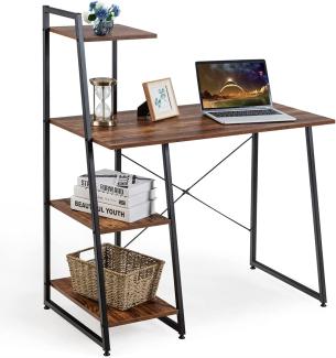 COSTWAY Computertisch mit 4 Regaln, Schreibtisch Holz & Metall, PC Tisch Bürotisch Arbeitstisch Officetisch fürs Büro, Arbeitszimmer, Wohnzimmer 98x50x118cm (Braun)