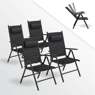 STEELSØN 'Lirael' Komfort-Gartenstühle mit Aluminium-Gestell, 4er-Set, klappbar, Rückenlehne 7-stufig verstellbar, schwarz, mit Kissen
