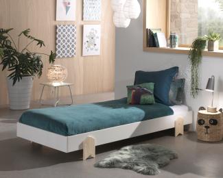 Vipack Modulo Einzelbett/Stapelbett 90 x 200 cm Liegefläche, weiß lackiert, Fuß Pfeil-Optik Kiefer natur lackiert