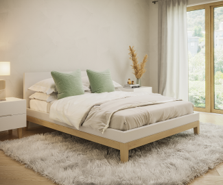 skølm 'Freyr' Bett mit Bettkopf ohne Lattenrost, Birke Massivholz, weiß/natur, 140 x 200 cm