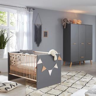 Trendteam 'Mats' 2-tlg. Babyzimmer-Set, grau, aus Bett 70x140 und 3-trg. Kleiderschrank