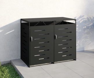 STEELSØN 'Diorus' Mülltonnenbox für 2 Tonnen je 240 Liter, anthrazit, aus Stahl mit Sichtstreifen, 116 x 79 x 137 cm