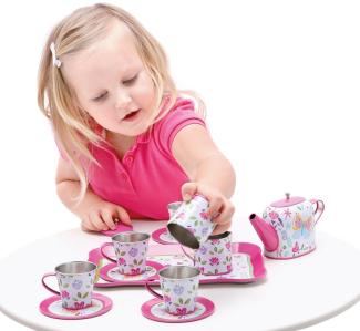 Bino 83394 - Kinder-Teeservice-Set Stella, Kinder-Geschirr-Set, rosa, 14-teilig